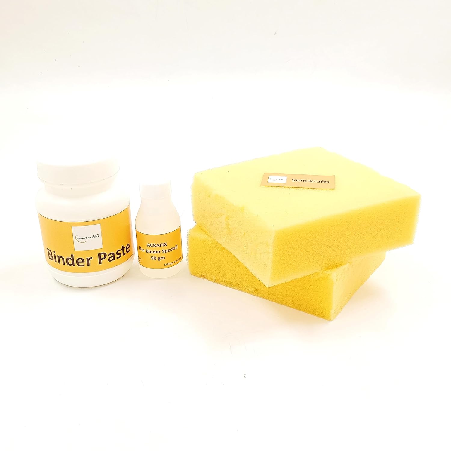 sumikrafts binder paste 200g + acrafixer 50g + 2 sponges (10cm x 10cm) – perfect for block printing & crafts