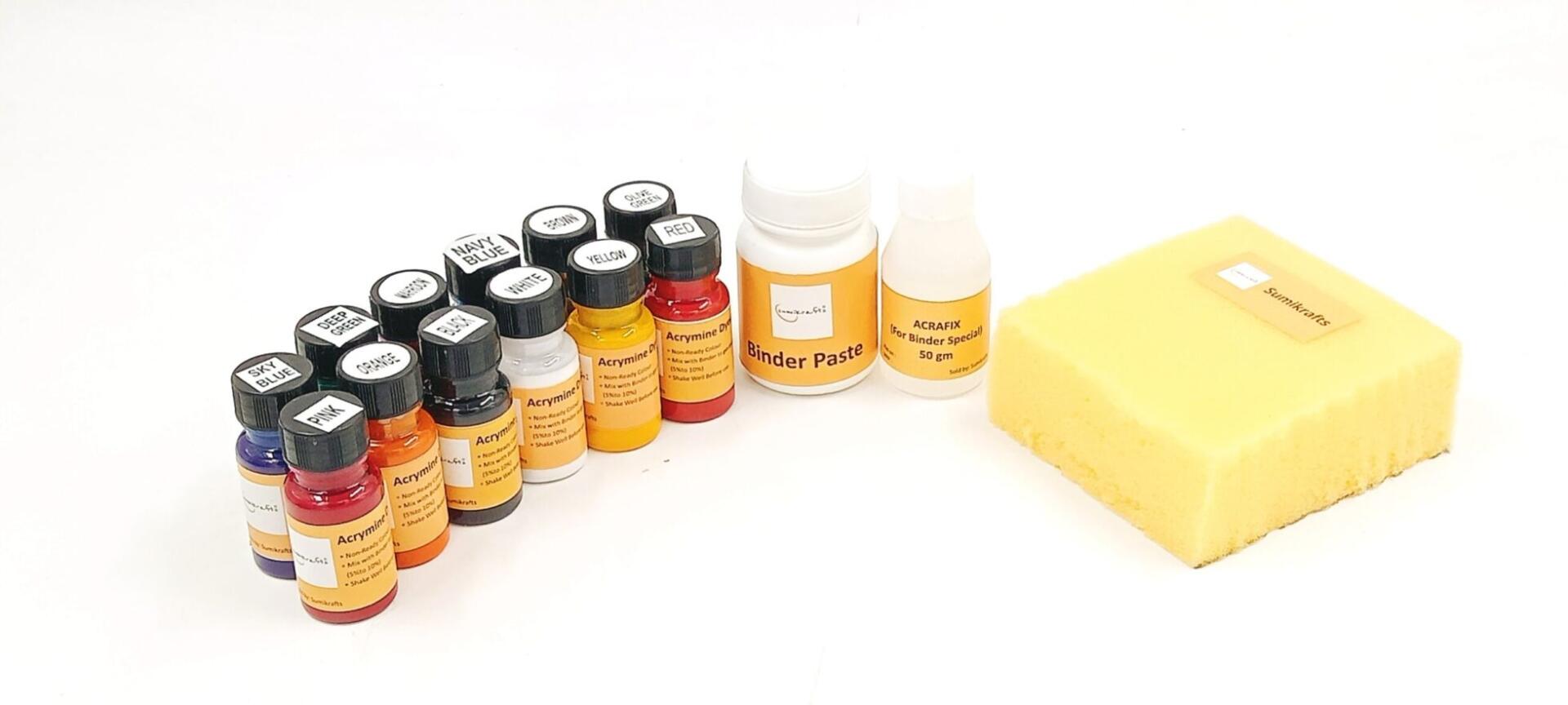 Sumikrafts Block Printing Kit: 12 Assorted Acrymine Dyes & Accessories
