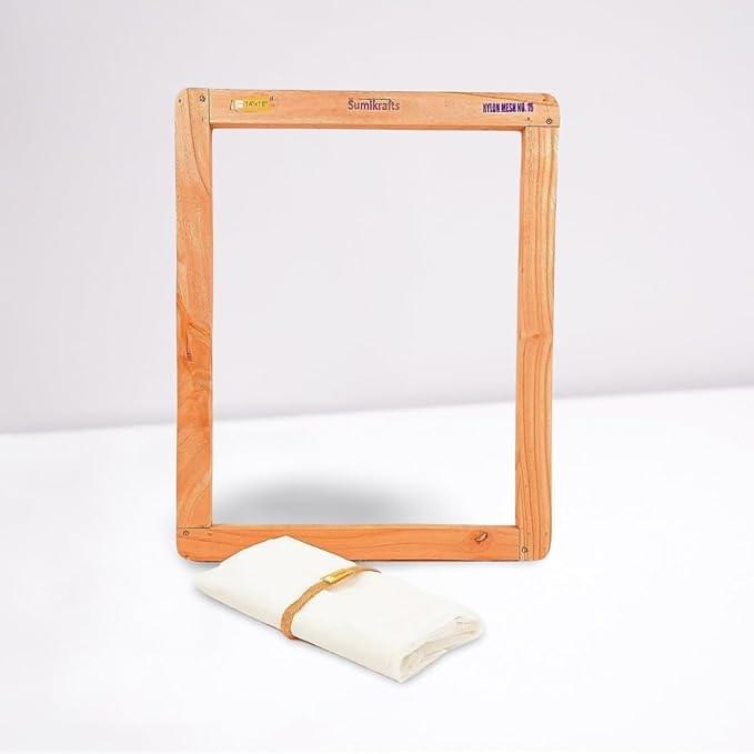 sumikrafts screen printing wooden frame extra large size 14'' X 18'' with pre stretched nylon mesh no 16 +nylon mesh no 16 swatch size 60cmx50cm