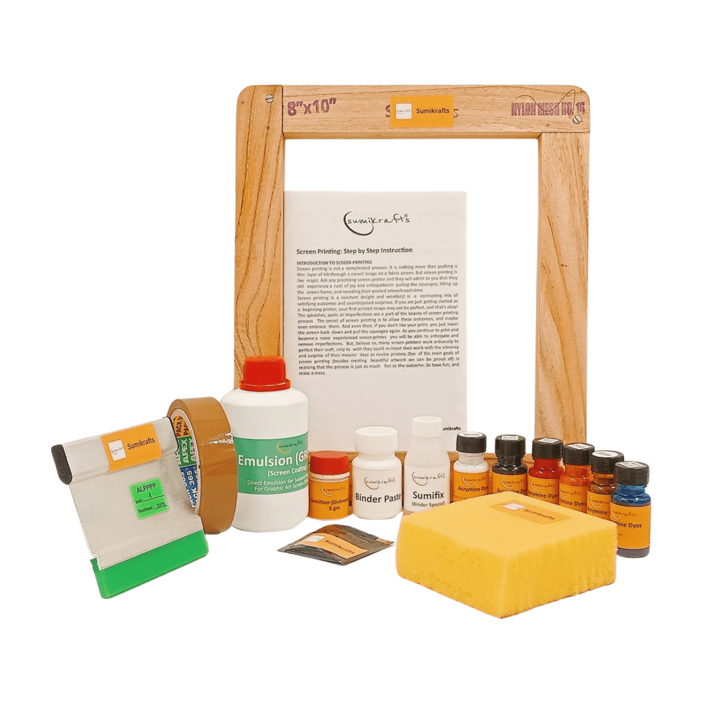 Sumikrafts Screen Printing Kit for Beginners: 6 Pigment Dyes & 8"x10" Frame